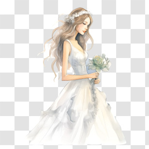 Wedding Dress
 - Bride In White Dress Holding A Bouquet Illustration Transparent PNG