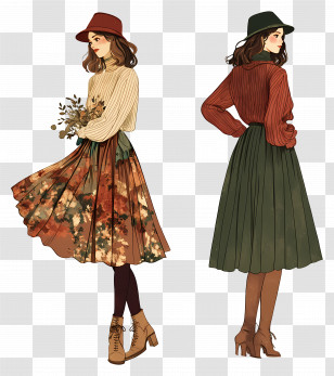 Autumn Skirt - Fashionable Outfits With Hats Transparent PNG