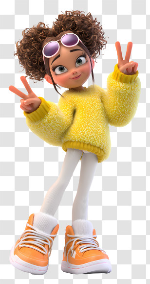 Anime Girl With Peace Sign - Girl In Yellow Sweater With Peace Sign Transparent PNG