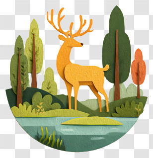 Deer Standing By Lake - Deer In A Colorful Forest Transparent PNG