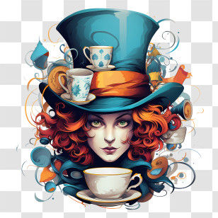 Mad Hatter Day - Whimsical Tea Party Hat With Cups Illustration Transparent PNG