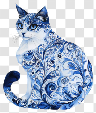 Cat Zentangle - Blue Patterned Cat With Artistic Design Transparent PNG