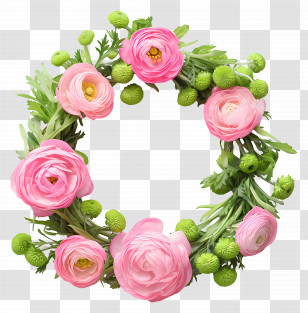 Ranunculus Chrysanthemums Wreath - Floral Wreath With Pink Flowers Transparent PNG