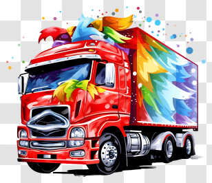 Semi Trailer Truck - Festively Decorated Colorful Truck Transparent PNG