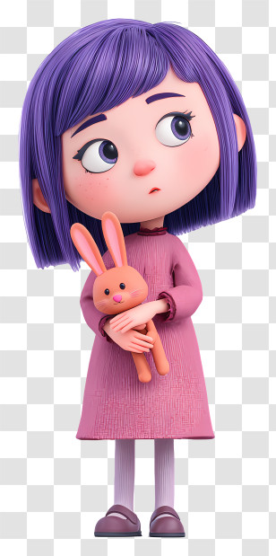 Girl Holding Rabbit Toy - Girl Holding Toy Bunny Transparent PNG