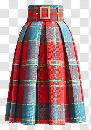 Scottish Traditional Skirt - Red Plaid Skirt With Belt Transparent PNG