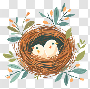 Bird Nest - Cute Birds In A Nest With Leaves Transparent PNG