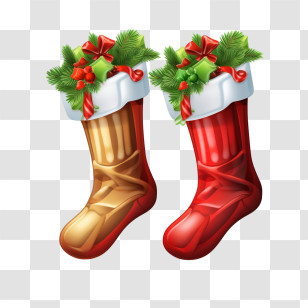 Christmas Stockings
 - Bright And Festive Christmas Stockings With Greenery Transparent PNG