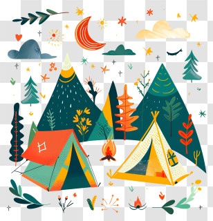 Summer Camp - Colorful Camping Scene Transparent PNG
