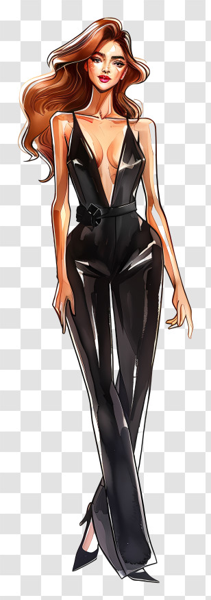 Jumpsuit - Fashion Model In Black Outfit Transparent PNG