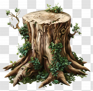 Tree Stump - Tree Stump With Green Foliage Growth Transparent PNG