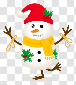 Christmas Snowman - Festive Snowman With Scarf And Hat Transparent PNG