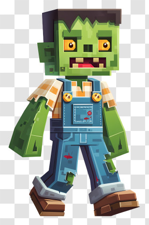 Minecraft Zombie - Green Block Zombie In Overalls Transparent PNG