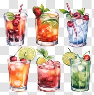 Wine - Colorful Cocktail Glasses With Fruit Garnishes Transparent PNG