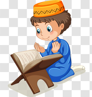 Muslim - Cartoon Boy Praying With Religious Book Transparent PNG