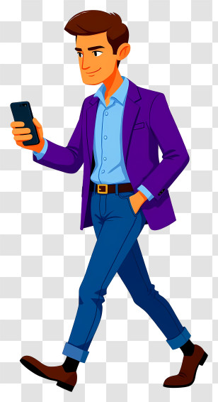 Man Walking To Work - Man Walking With Phone Transparent PNG