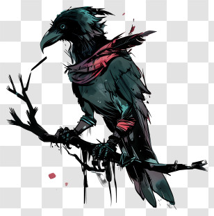 Black Raven - Stylish Crow On Branch Transparent PNG