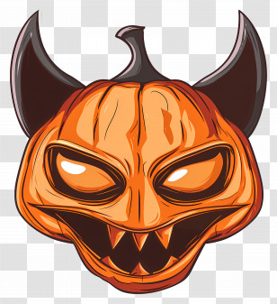 Halloween Mask - Halloween Devil Pumpkin With Horns Transparent PNG