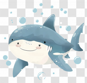 Cute Shark - Cute Shark With Bubbles Cartoon Design Transparent PNG
