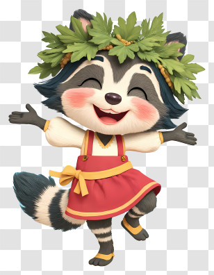 Raccoon Girl Mascot - Dancing Raccoon Character Transparent PNG