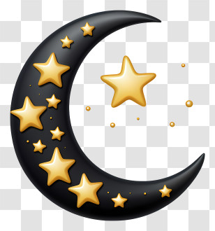 Crescent Moon - Crescent Moon With Gold Stars Illustration Transparent PNG