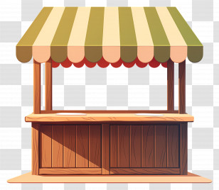 Wooden Market Stall - Wooden Market Stall With Striped Canopy Transparent PNG
