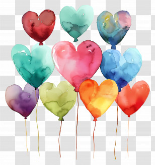 Watercolor Balloons - Colorful Heart-Shaped Balloons Transparent PNG