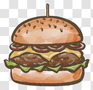 Watercolor Illustration - Cartoon Burger With Toppings Illustration Transparent PNG