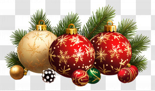 Xmas - Christmas Ornaments With Pine Branches Transparent PNG