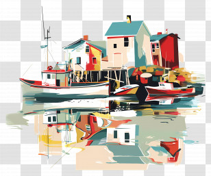 Fishing Village - Colorful Fishing Boats At The Harbor Transparent PNG