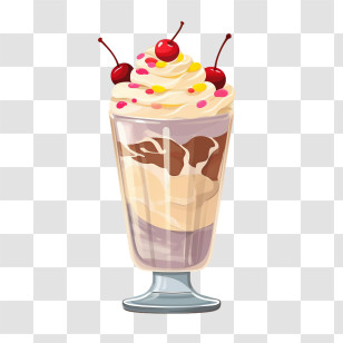 Milkshake - Delicious Ice Cream Sundae With Cherries Transparent PNG