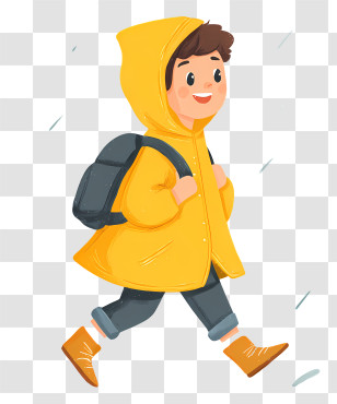 Child In Raincoat - Boy In Yellow Raincoat With Backpack Transparent PNG