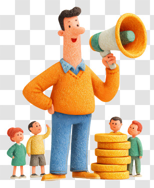 Man Holding Megaphone - Man Announcing With Megaphone And Coins Transparent PNG