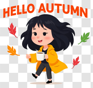 Hello Autumn - Girl Enjoying Coffee In Autumn Transparent PNG