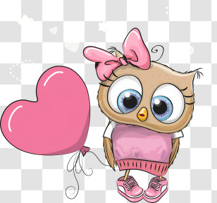 Birds - Cute Owl With Pink Balloon Transparent PNG