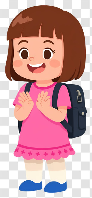 Schoolgirl With Backpack - Excited Girl With Backpack Ready For School Transparent PNG