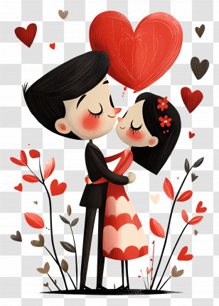 Valentines Day - Romantic Couple With Hearts Transparent PNG
