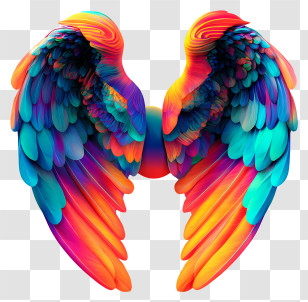 Iridescent Angel Wings - Rainbow Feathered Wings Transparent PNG