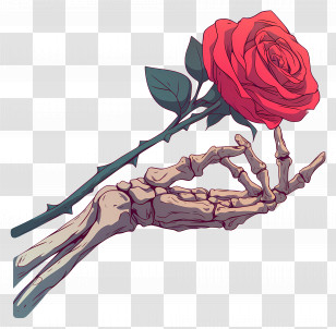 Skeleton Hand Holding Rose - Skeleton Hand Holding A Red Rose Transparent PNG