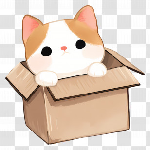 Cat In Box - Cute Cartoon Cat Sitting In A Box Transparent PNG