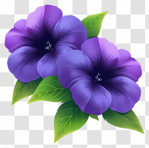 Purple Petunias - Beautiful Purple Petunia Flowers With Leaves Transparent PNG