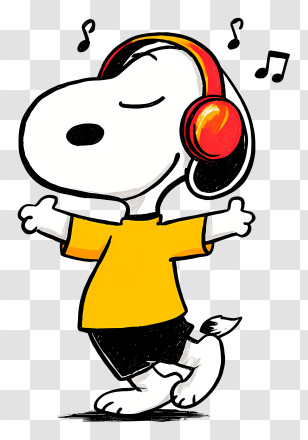 Snoopy Enjoying Music - Cartoon Dog Enjoying Music Transparent PNG