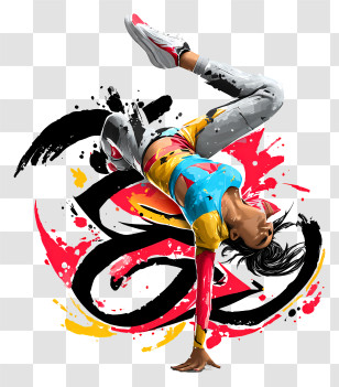 Dynamic Sport Shot - Breakdancer One-Hand Freeze With Graffiti Transparent PNG