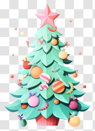 Christmas Tree - Decorated Christmas Tree With Ornaments Transparent PNG