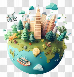 World Carfree Day - Miniature City On Globe Transparent PNG