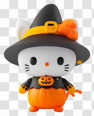 Hello Kitty Halloween - Cute Halloween-Themed Cartoon Cat In Witch Hat Transparent PNG