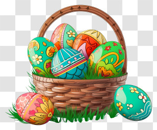 Decorated Eggs - Colorful Easter Eggs In A Festive Basket Transparent PNG