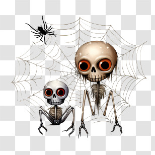 Halloween Skull - Two Skeletons With Spider And Web Transparent PNG