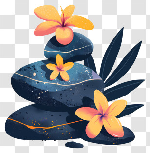 Spa Stones - Zen Stones With Flowers Transparent PNG