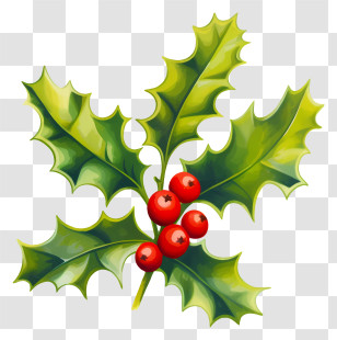 Holly Branch - Holly Branch With Red Berries For Christmas Transparent PNG
